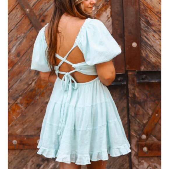 Free People Perfect Day Mini Dress with Smocking Details in Clear Skies Blue – S - Picture 5 of 8